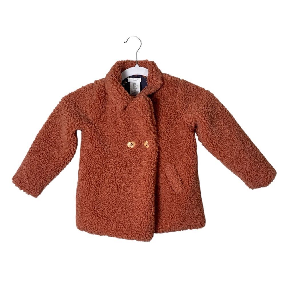 Tahari Toddler Faux Fur Teddy Coat Girls Size 4T Rusty Rose Sherpa Jacket